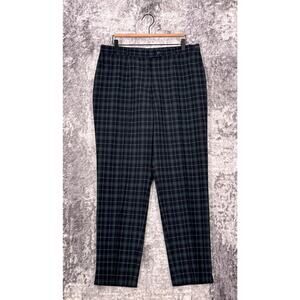 BRAX Pants 16 Short Womens Green Plaid Stretch Wool Tapered Leg Trouser